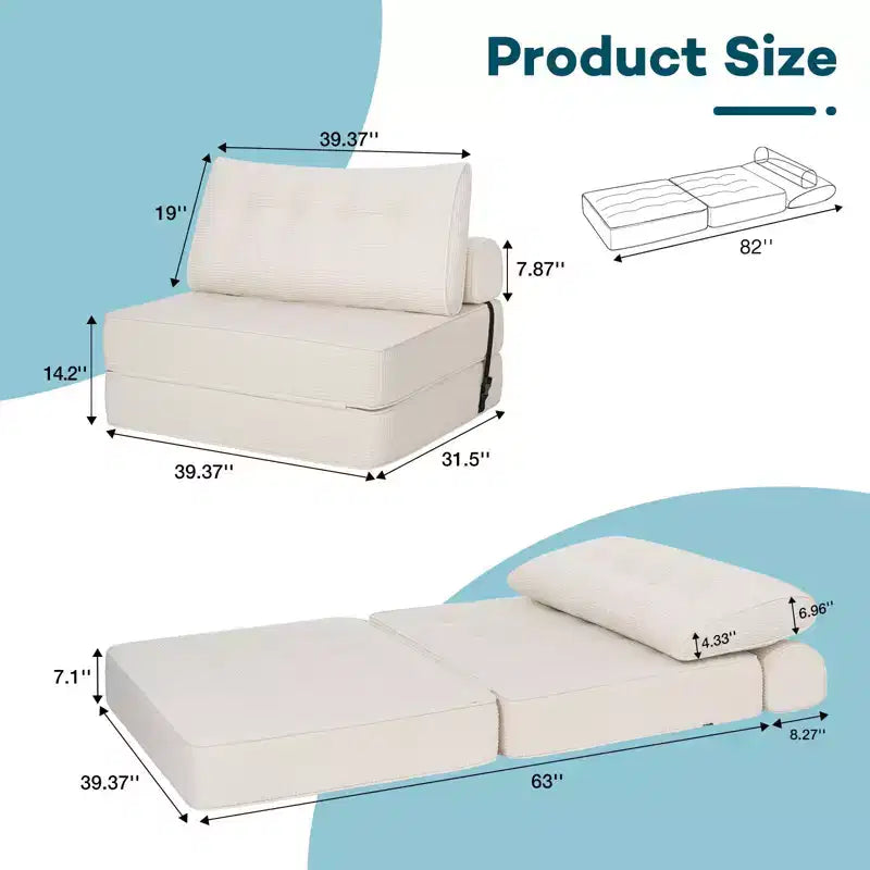 WARMOUNTS Divano Letto Pieghevole con Schienale Regolabile, Divano Letto Singolo Convertibile per Soggiorno e Ufficio