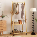 VECELO Freestanding Coat Rack, Bamboo Rolling Clothes Rack with 3-Tier Storage & A-Frame Stability  Mobile Garment Organizer for Bedroom & Entryway