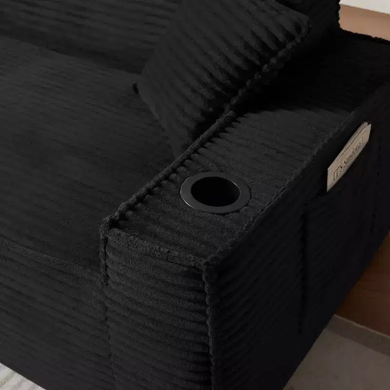 Divano singolo moderno in velluto a coste con portabicchieri, comoda poltrona con seduta profonda per soggiorni compatti, appartamenti e uffici-Panipeachy