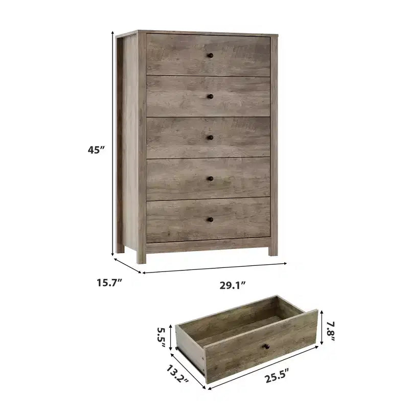Cassettiera a 5 cassetti in legno per camera da letto, Comò moderno semplice, Organizzatore di archiviazione moderno per soggiorno, ingresso, mobili per la casa