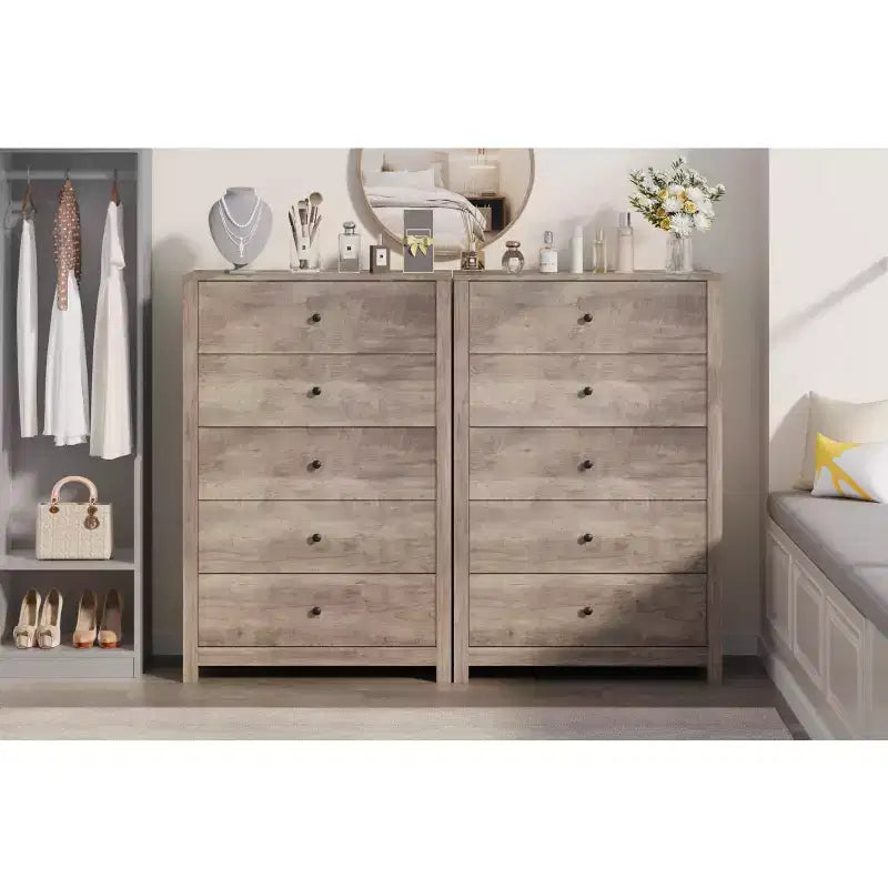 Cassettiera a 5 cassetti in legno per camera da letto, Comò moderno semplice, Organizzatore di archiviazione moderno per soggiorno, ingresso, mobili per la casa