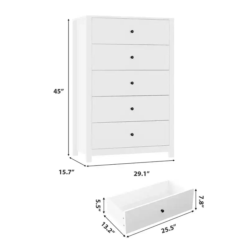 Cassettiera a 5 cassetti in legno per camera da letto, Comò moderno semplice, Organizzatore di archiviazione moderno per soggiorno, ingresso, mobili per la casa