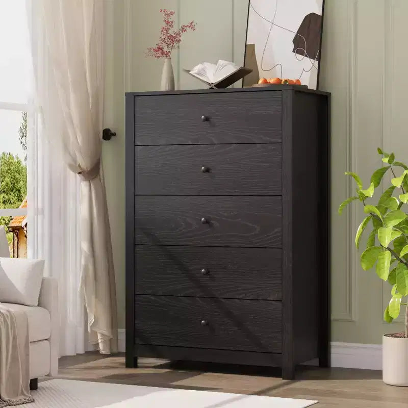 Cassettiera a 5 cassetti in legno per camera da letto, Comò moderno semplice, Organizzatore di archiviazione moderno per soggiorno, ingresso, mobili per la casa