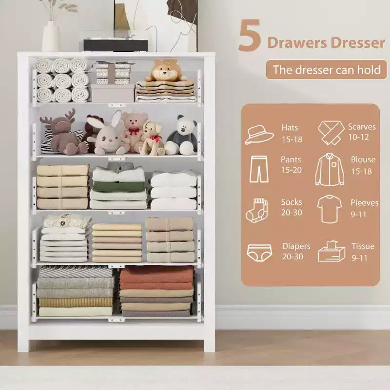 Cassettiera a 5 cassetti in legno per camera da letto, Comò moderno semplice, Organizzatore di archiviazione moderno per soggiorno, ingresso, mobili per la casa
