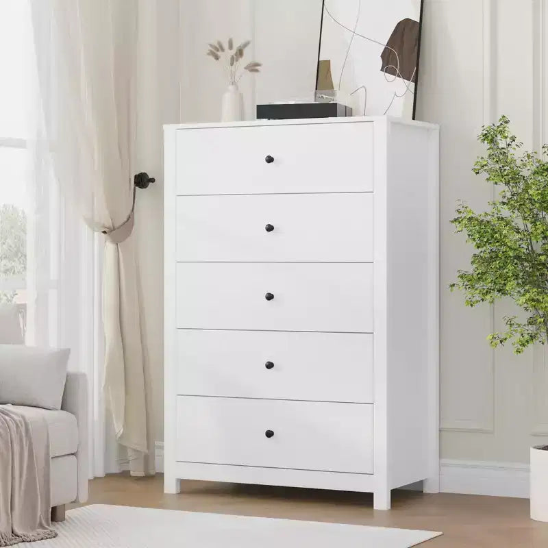 Cassettiera a 5 cassetti in legno per camera da letto, Comò moderno semplice, Organizzatore di archiviazione moderno per soggiorno, ingresso, mobili per la casa