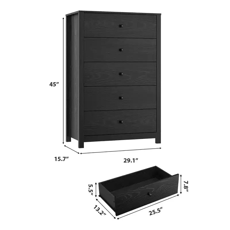 Cassettiera a 5 cassetti in legno per camera da letto, Comò moderno semplice, Organizzatore di archiviazione moderno per soggiorno, ingresso, mobili per la casa
