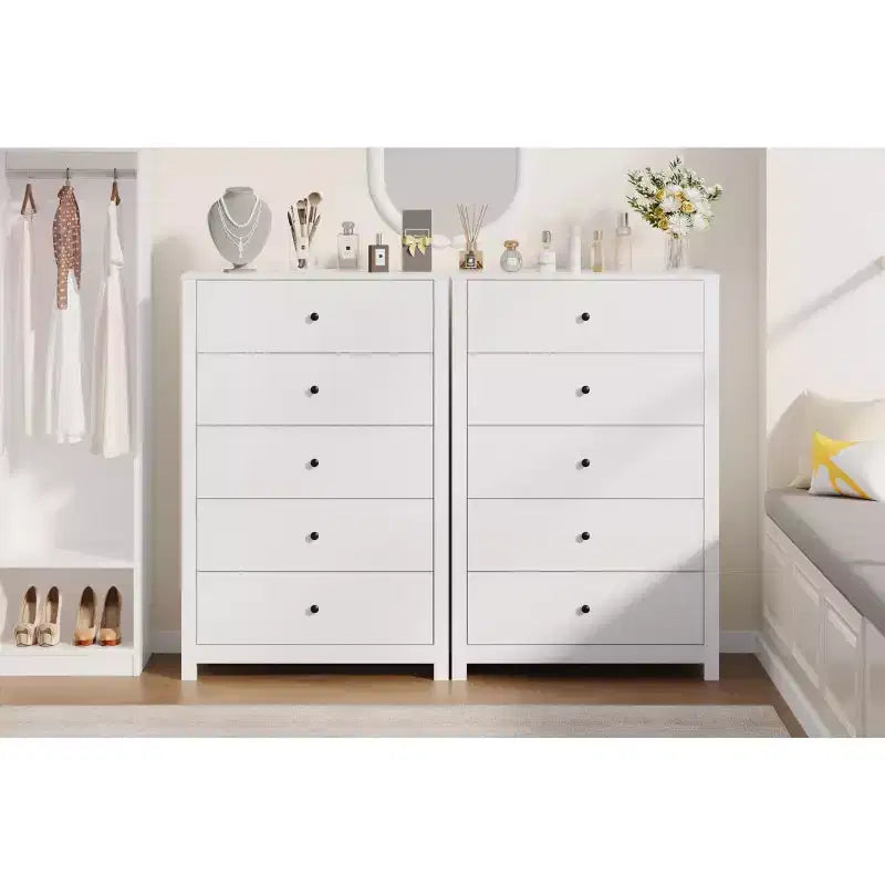 Cassettiera a 5 cassetti in legno per camera da letto, Comò moderno semplice, Organizzatore di archiviazione moderno per soggiorno, ingresso, mobili per la casa