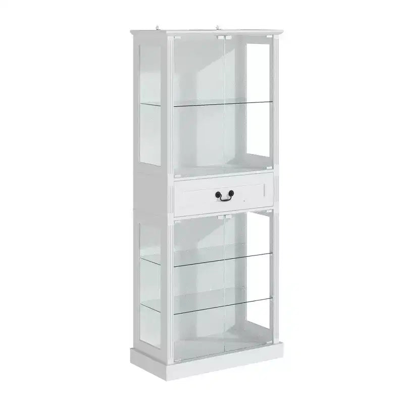 Mobile colonna da bagno autoportante Famapy con LED a 7 colori + ripiani in vetro temperato + ante + cassetto, mobiletto portaoggetti da bagno impermeabile