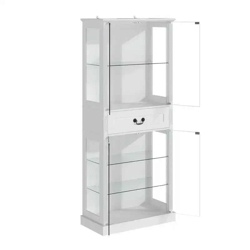 Mobile colonna da bagno autoportante Famapy con LED a 7 colori + ripiani in vetro temperato + ante + cassetto, mobiletto portaoggetti da bagno impermeabile