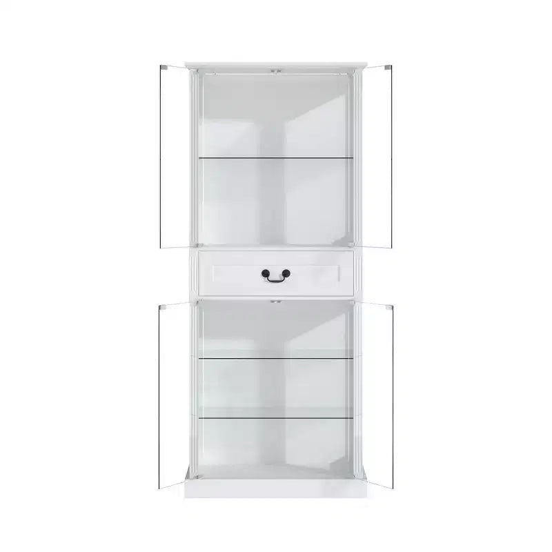 Mobile colonna da bagno autoportante Famapy con LED a 7 colori + ripiani in vetro temperato + ante + cassetto, mobiletto portaoggetti da bagno impermeabile