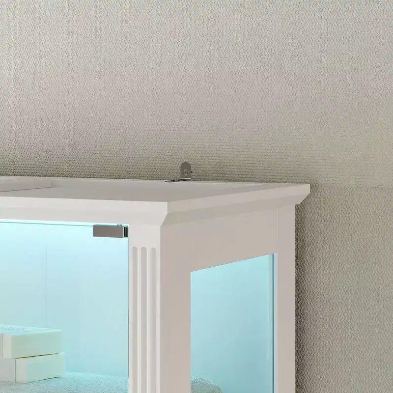 Mobile colonna da bagno autoportante Famapy con LED a 7 colori + ripiani in vetro temperato + ante + cassetto, mobiletto portaoggetti da bagno impermeabile
