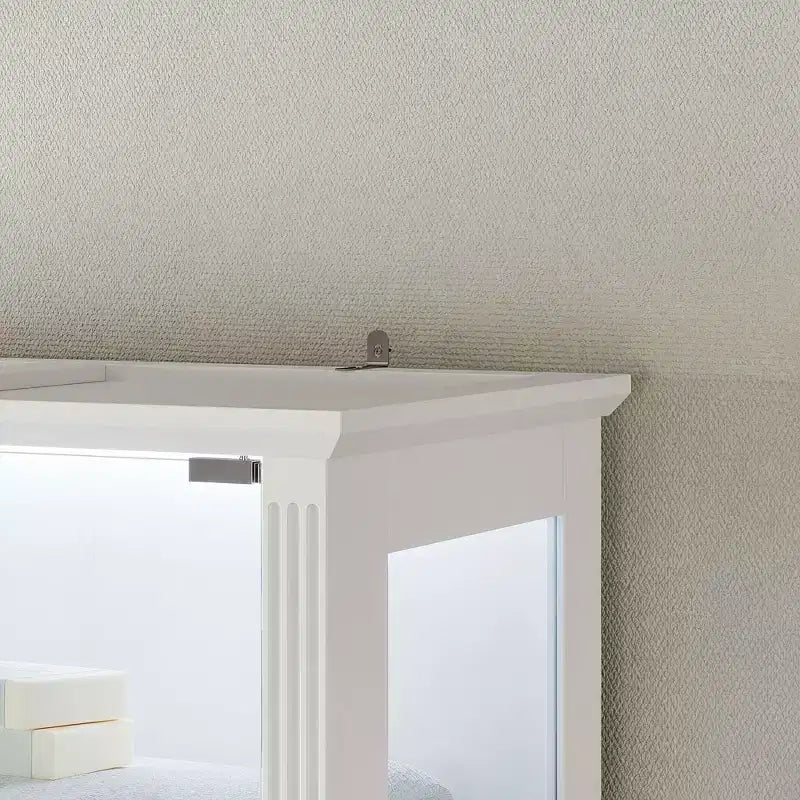 Mobile colonna da bagno autoportante Famapy con LED a 7 colori + ripiani in vetro temperato + ante + cassetto, mobiletto portaoggetti da bagno impermeabile