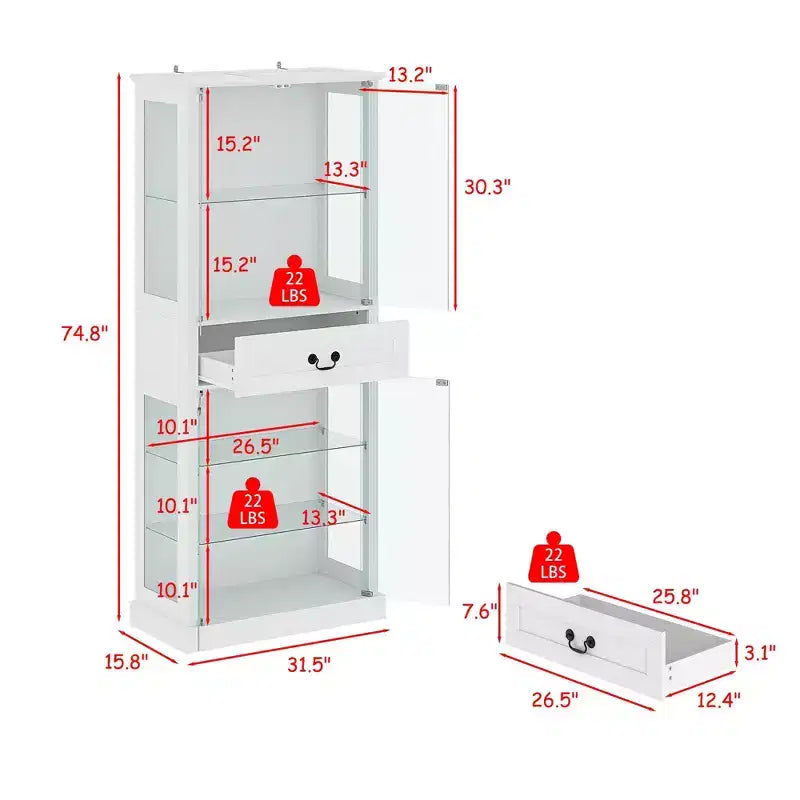 Mobile colonna da bagno autoportante Famapy con LED a 7 colori + ripiani in vetro temperato + ante + cassetto, mobiletto portaoggetti da bagno impermeabile