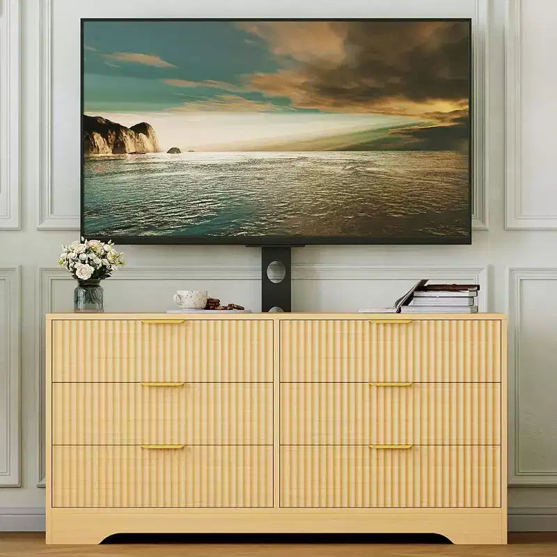 Mobile TV scanalato 47" - Porta TV in legno con 6 cassetti, Consolle multimediale moderna per TV da 32-85 pollici, Mobili per soggiorno