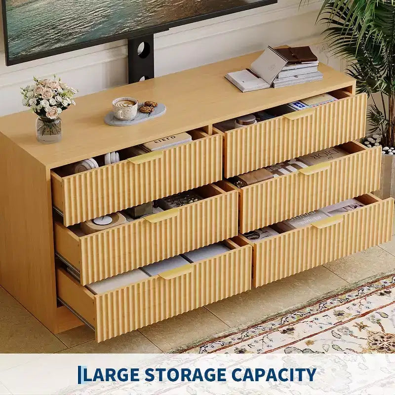 Mobile TV scanalato 47" - Porta TV in legno con 6 cassetti, Consolle multimediale moderna per TV da 32-85 pollici, Mobili per soggiorno