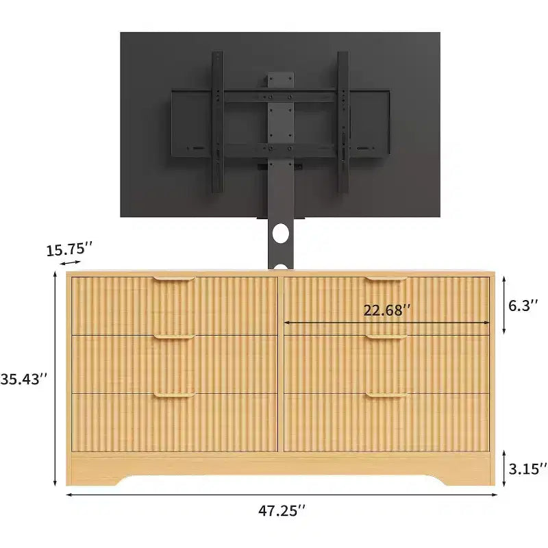 Mobile TV scanalato 47" - Porta TV in legno con 6 cassetti, Consolle multimediale moderna per TV da 32-85 pollici, Mobili per soggiorno