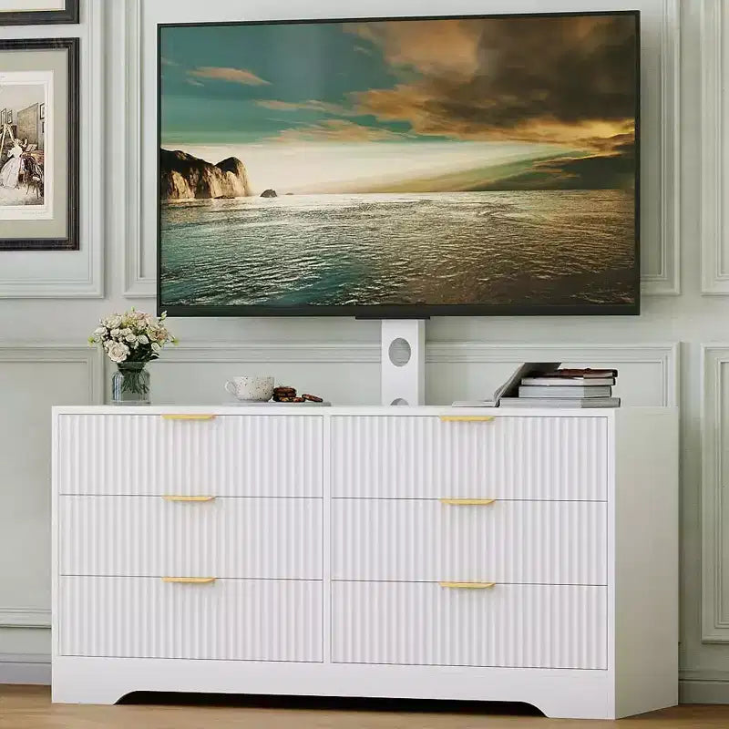Mobile TV scanalato 47" - Porta TV in legno con 6 cassetti, Consolle multimediale moderna per TV da 32-85 pollici, Mobili per soggiorno