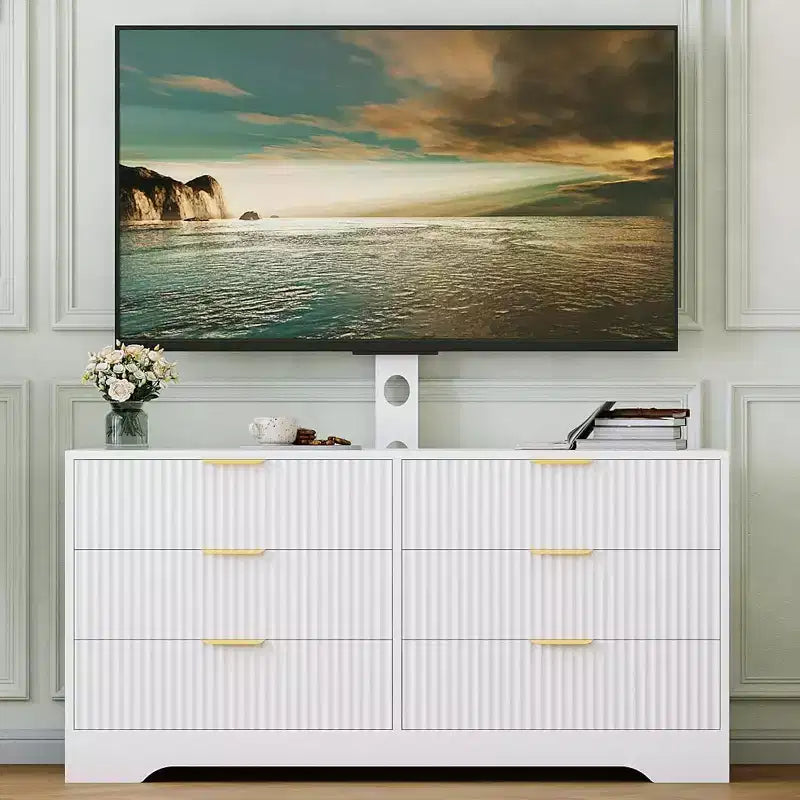 Mobile TV scanalato 47" - Porta TV in legno con 6 cassetti, Consolle multimediale moderna per TV da 32-85 pollici, Mobili per soggiorno