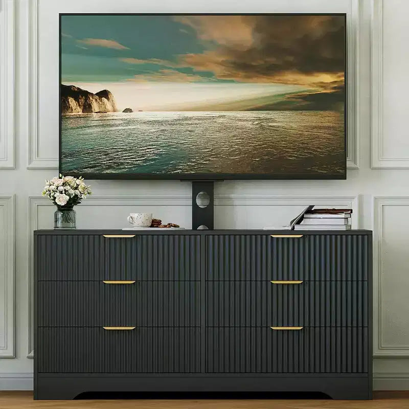 Mobile TV scanalato 47" - Porta TV in legno con 6 cassetti, Consolle multimediale moderna per TV da 32-85 pollici, Mobili per soggiorno