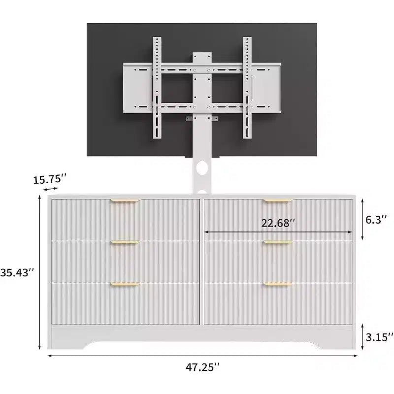 Mobile TV scanalato 47" - Porta TV in legno con 6 cassetti, Consolle multimediale moderna per TV da 32-85 pollici, Mobili per soggiorno