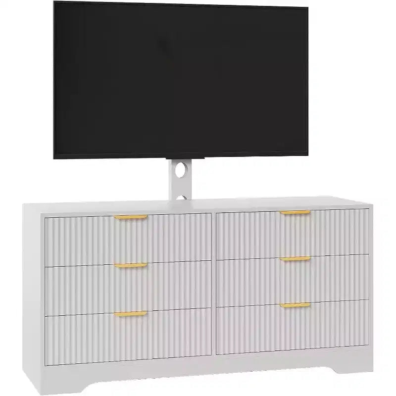 Mobile TV scanalato 47" - Porta TV in legno con 6 cassetti, Consolle multimediale moderna per TV da 32-85 pollici, Mobili per soggiorno