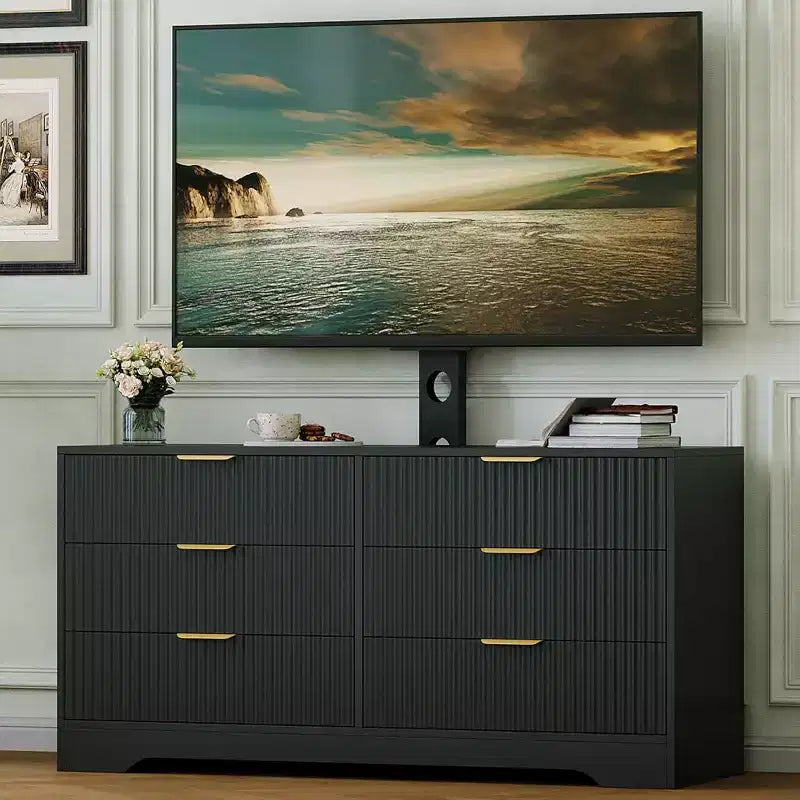 Mobile TV scanalato 47" - Porta TV in legno con 6 cassetti, Consolle multimediale moderna per TV da 32-85 pollici, Mobili per soggiorno