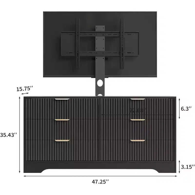 Mobile TV scanalato 47" - Porta TV in legno con 6 cassetti, Consolle multimediale moderna per TV da 32-85 pollici, Mobili per soggiorno