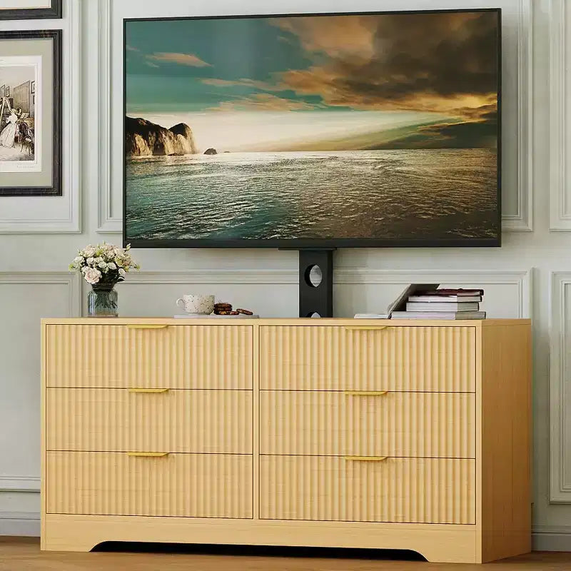 Mobile TV scanalato 47" - Porta TV in legno con 6 cassetti, Consolle multimediale moderna per TV da 32-85 pollici, Mobili per soggiorno