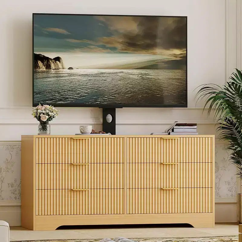 Mobile TV scanalato 47" - Porta TV in legno con 6 cassetti, Consolle multimediale moderna per TV da 32-85 pollici, Mobili per soggiorno
