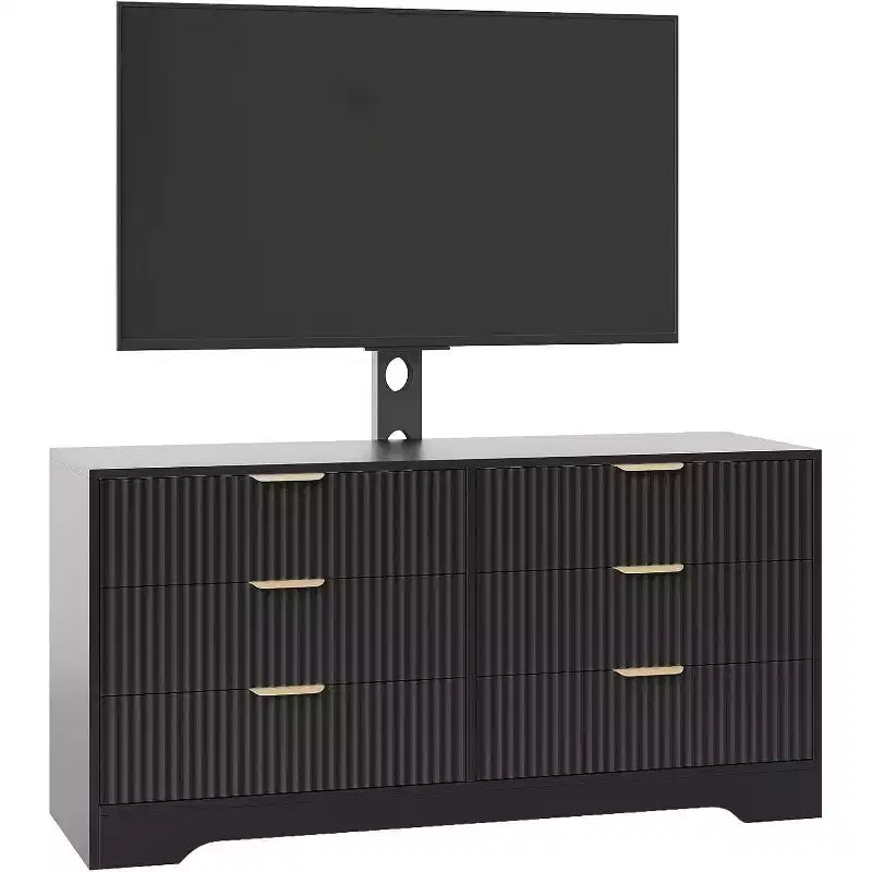 47 Fluted TV Stand - Wood Entertainment Center with 6 Drawers, Modern Media Console for 3285 Inch TVs Living Room Furniture