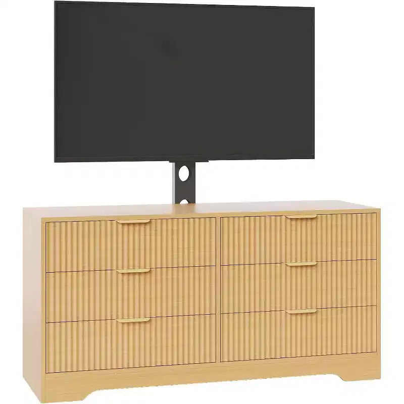 Mobile TV scanalato 47" - Porta TV in legno con 6 cassetti, Consolle multimediale moderna per TV da 32-85 pollici, Mobili per soggiorno