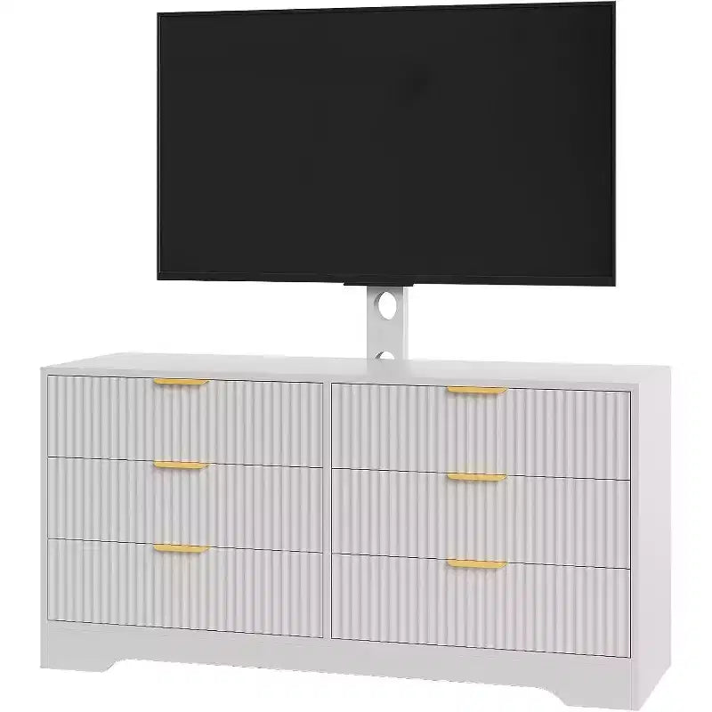 Mobile TV scanalato 47" - Porta TV in legno con 6 cassetti, Consolle multimediale moderna per TV da 32-85 pollici, Mobili per soggiorno