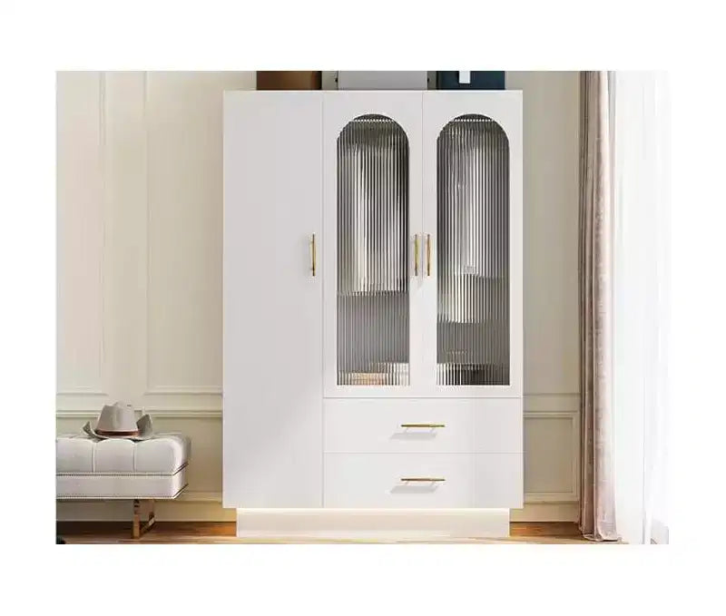 Armadio alto 71" con luce LED e 3 ante, grande armadio contenitore in legno con 2 cassetti, per grandi spazi, camera da letto