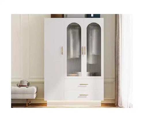 Armadio alto 71" con luce LED e 3 ante, grande armadio contenitore in legno con 2 cassetti, per grandi spazi, camera da letto