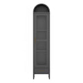Tall Narrow Arched Bookcase, Metal Arched Storage Cabinet with Glass Door & Drawer, Modern Black Pantry Cabinet