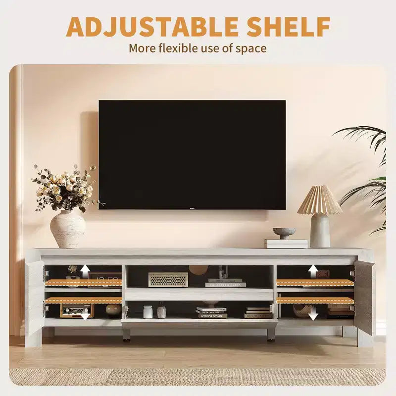 Mobile porta TV con gestione cavi - Ante dell'armadio e ripiani regolabili, console multimediale multi-scena per soggiorno e camera da letto