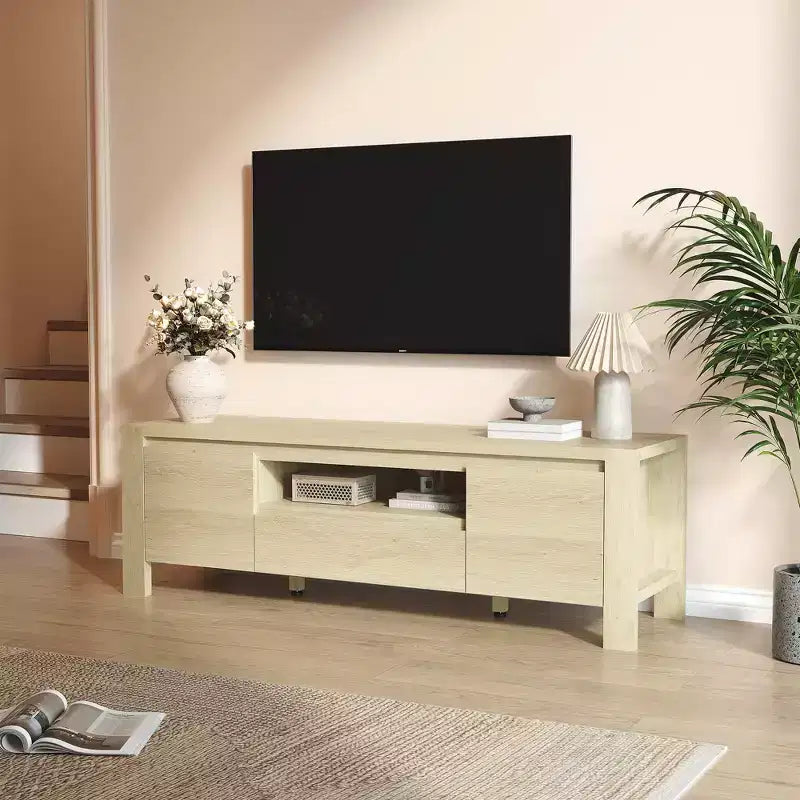 Mobile porta TV con gestione cavi - Ante dell'armadio e ripiani regolabili, console multimediale multi-scena per soggiorno e camera da letto