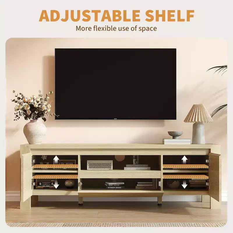 Mobile porta TV con gestione cavi - Ante dell'armadio e ripiani regolabili, console multimediale multi-scena per soggiorno e camera da letto