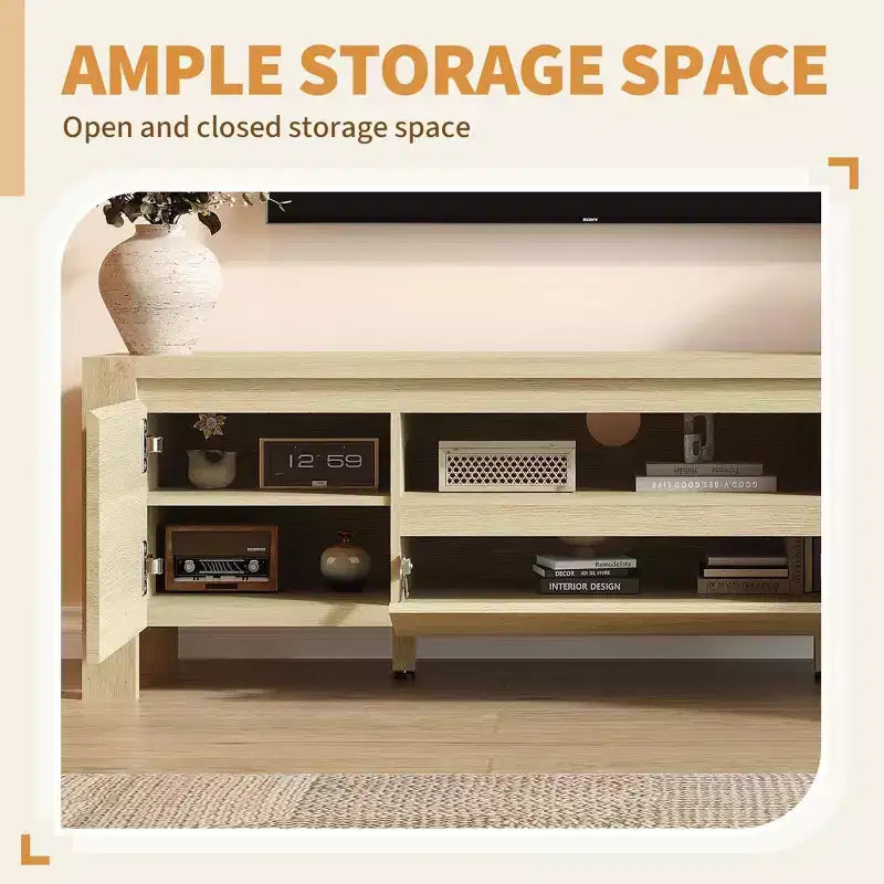 Mobile porta TV con gestione cavi - Ante dell'armadio e ripiani regolabili, console multimediale multi-scena per soggiorno e camera da letto
