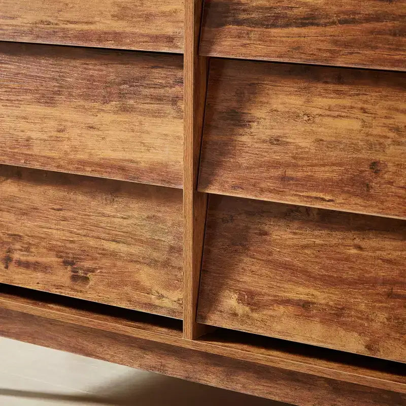 Cassettiera doppia JVNOXK a sei cassetti da 47 pollici, stile retrò e design obliquo, maniglie dei cassetti a scomparsa in legno massello, con spazio di archiviazione, marrone