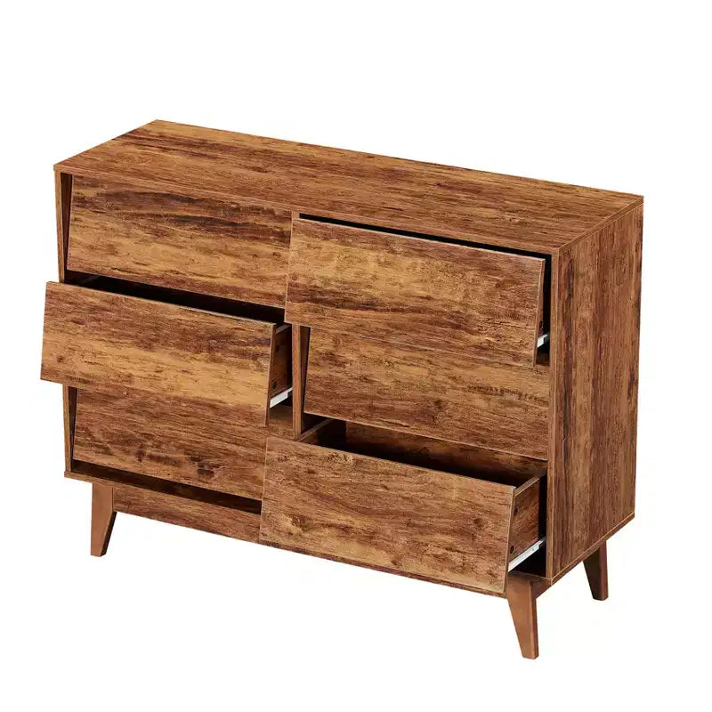 Cassettiera doppia JVNOXK a sei cassetti da 47 pollici, stile retrò e design obliquo, maniglie dei cassetti a scomparsa in legno massello, con spazio di archiviazione, marrone