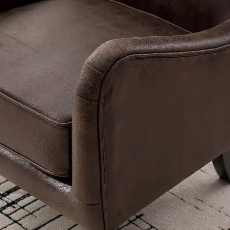 Poltrona d'Appoggio Retrò con Rivestimento in PU e Schienale Alto, Sedia da Lettura con Gambe in Legno Massello, Poltrona Club con Schienale a Orecchietta per Soggiorno o Appartamento-Panipeachy