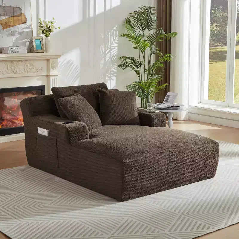 Divano Letto Oversize in Pelliccia Sintetica con 2 Cuscini, Moderna Chaise Longue per Soggiorno o Appartamento, Nessun Montaggio-Panipeachy