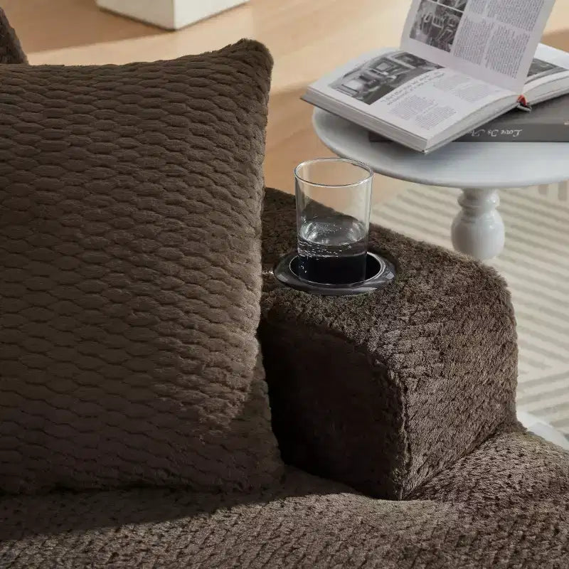 Divano Letto Oversize in Pelliccia Sintetica con 2 Cuscini, Moderna Chaise Longue per Soggiorno o Appartamento, Nessun Montaggio-Panipeachy