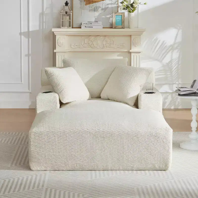 Divano Letto Oversize in Pelliccia Sintetica con 2 Cuscini, Moderna Chaise Longue per Soggiorno o Appartamento, Nessun Montaggio-Panipeachy