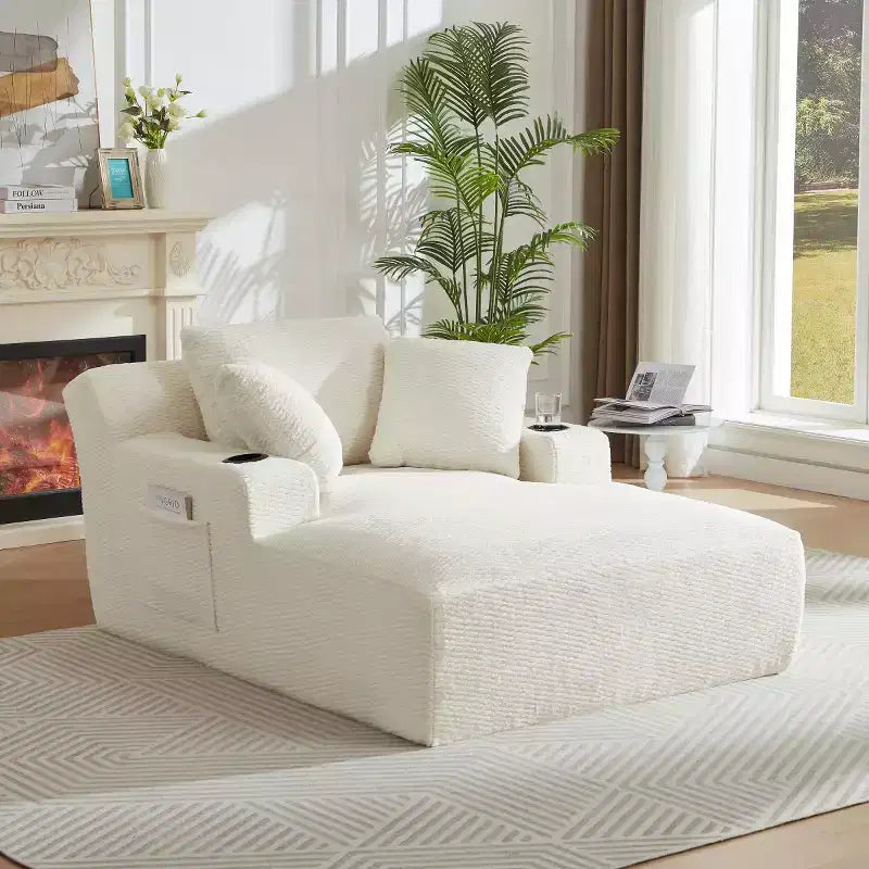 Divano Letto Oversize in Pelliccia Sintetica con 2 Cuscini, Moderna Chaise Longue per Soggiorno o Appartamento, Nessun Montaggio-Panipeachy