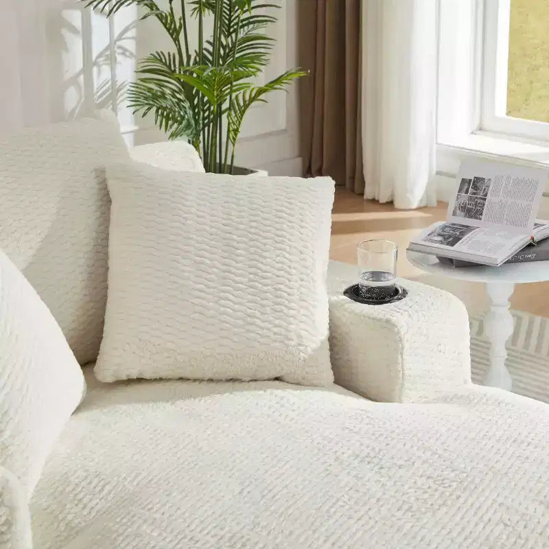 Divano Letto Oversize in Pelliccia Sintetica con 2 Cuscini, Moderna Chaise Longue per Soggiorno o Appartamento, Nessun Montaggio-Panipeachy