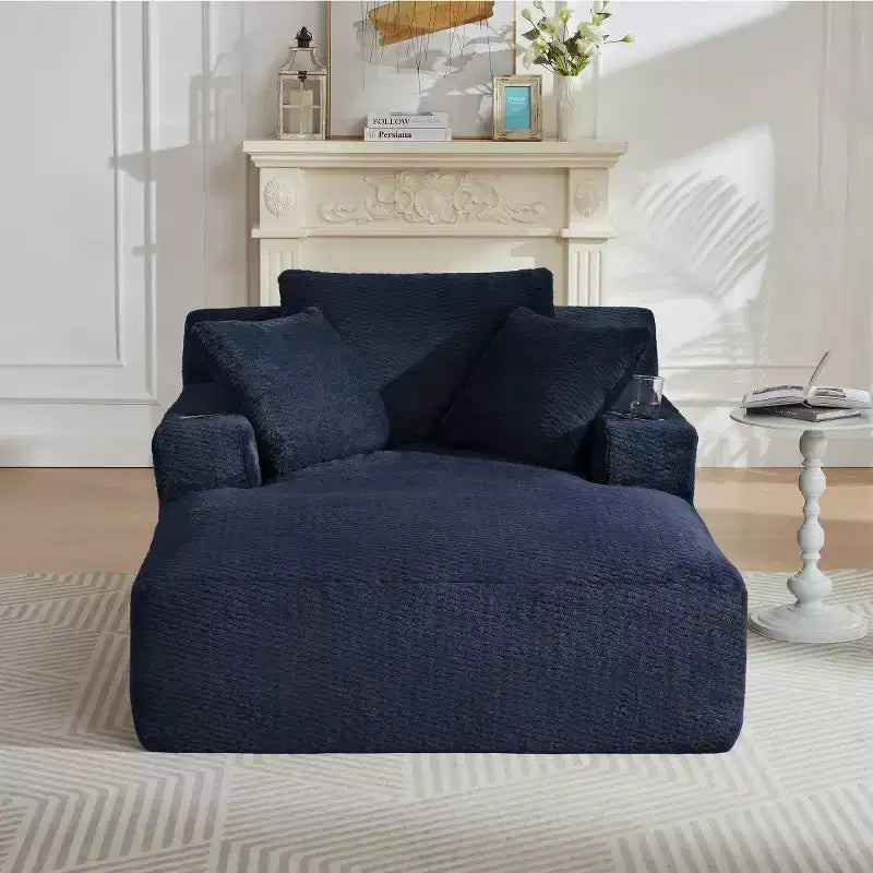 Divano Letto Oversize in Pelliccia Sintetica con 2 Cuscini, Moderna Chaise Longue per Soggiorno o Appartamento, Nessun Montaggio-Panipeachy