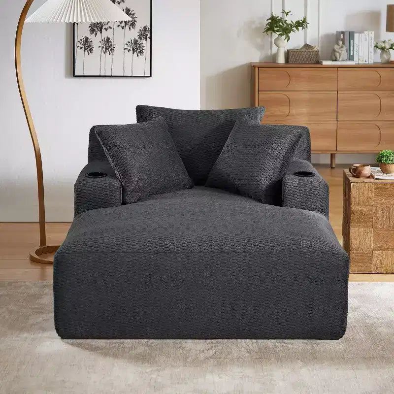 Divano Letto Oversize in Pelliccia Sintetica con 2 Cuscini, Moderna Chaise Longue per Soggiorno o Appartamento, Nessun Montaggio-Panipeachy