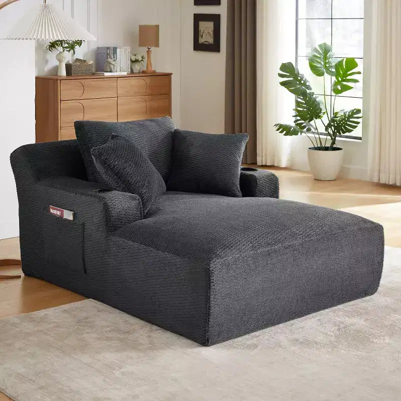 Divano Letto Oversize in Pelliccia Sintetica con 2 Cuscini, Moderna Chaise Longue per Soggiorno o Appartamento, Nessun Montaggio-Panipeachy